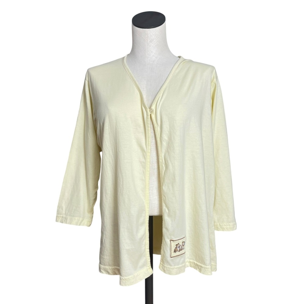 Sleepwear Cardigan Teddy Bear Patch Women Large Cream Yellow Loungewear‎ Kawaii